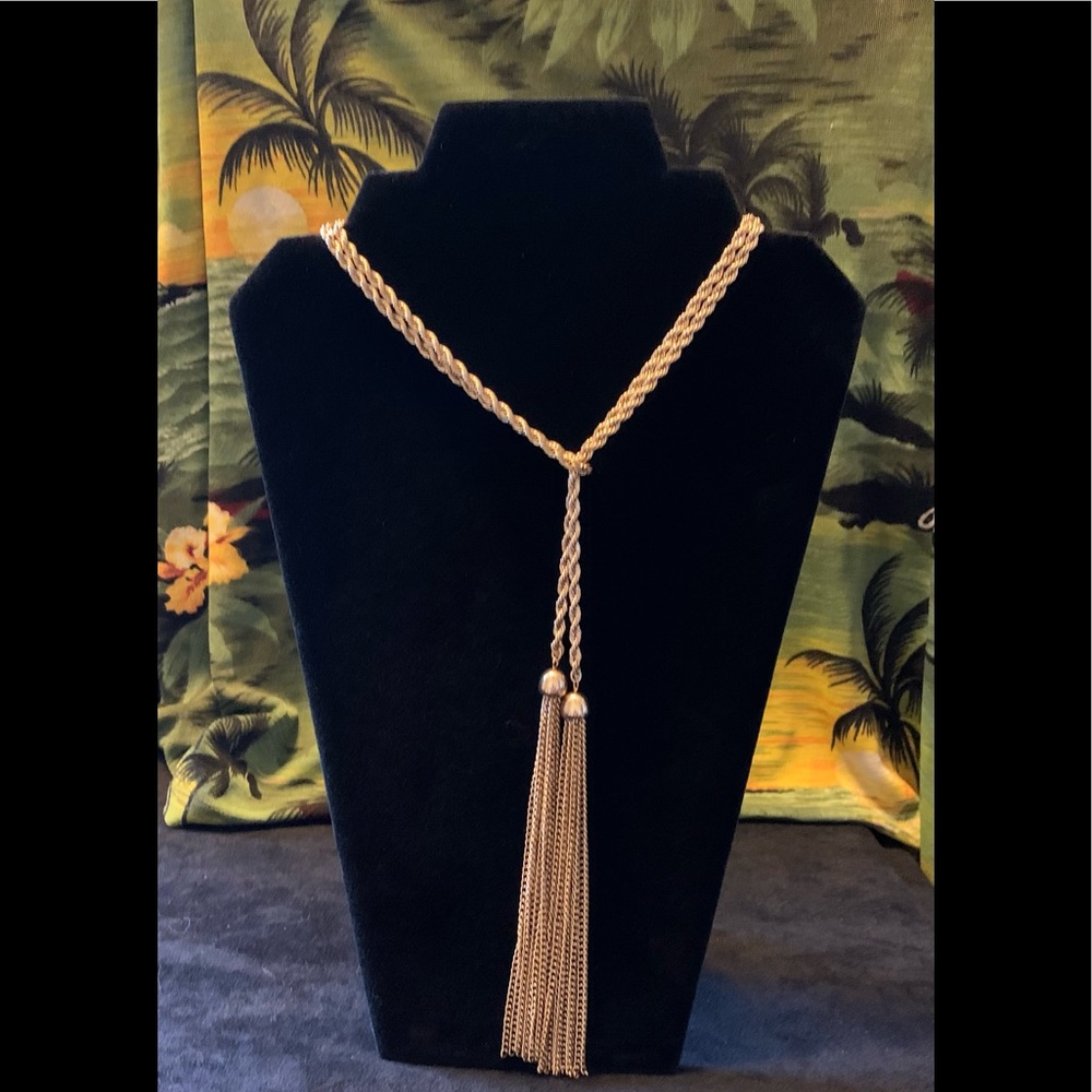 18” Gold lariat/wrap necklace with chain tassels